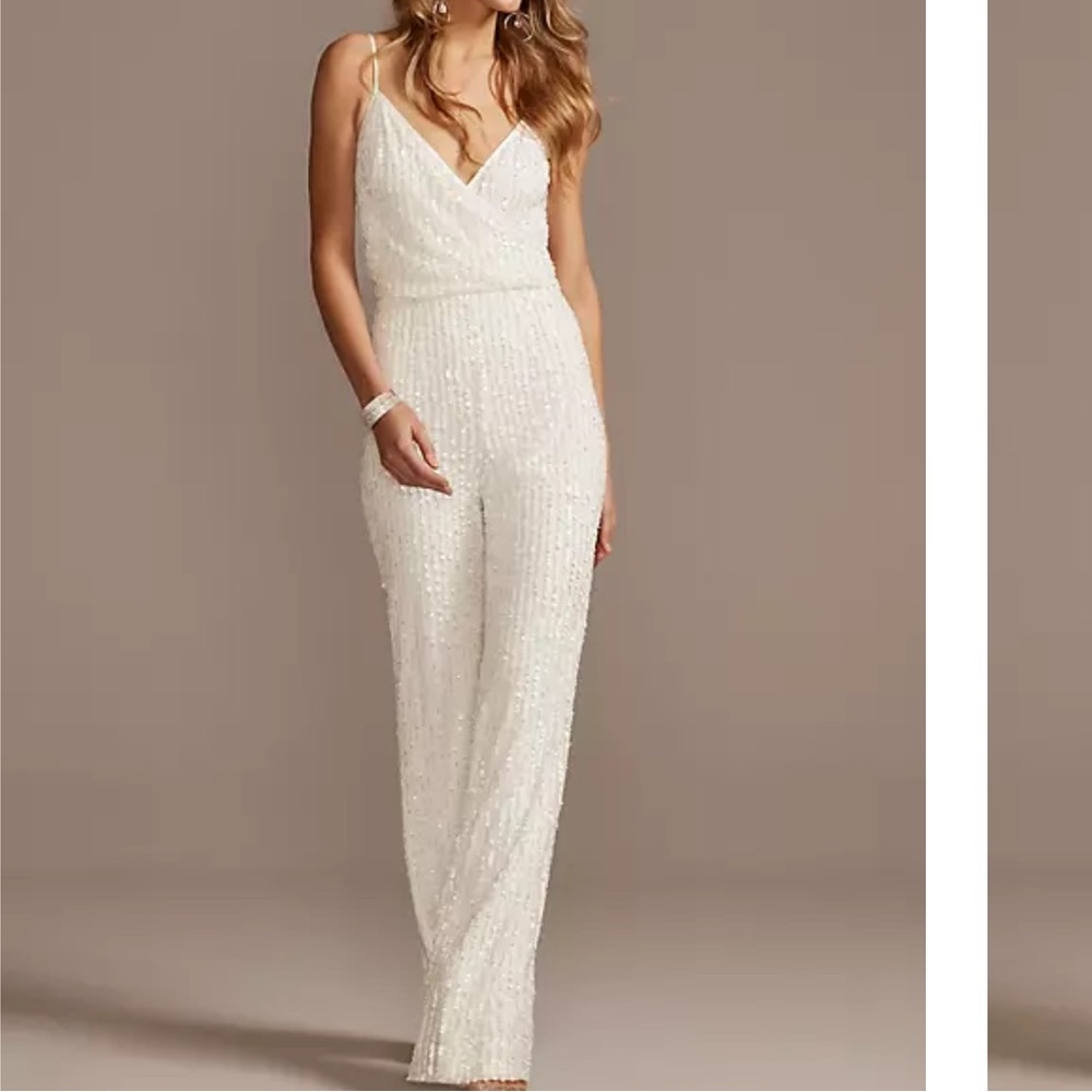 David’s Bridal White Sequin Jumpsuit